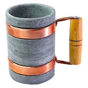 Caneca Alça Cobre E Madeira Pedra Sabão Chopp Cerveja 350Ml