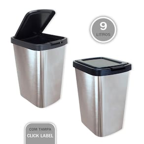 Lixeira Cesto 9L Bronze, Vermelha Ou Inox Tampa Click Label