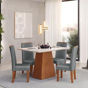 Conjunto De Mesa Dulce Dj 1,20x0,90 Com 4 Cadeiras Zoe Freijo/off White/cinza