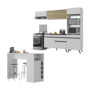 Cozinha Modulada Com Bancada Americana Veneza Multimóveis Mp2208 Branco/preto Branco/preto