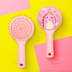 Escova de Cabelo Dinossauro Glitter Fofa Infantil Desembaraçante Almofada Cerdas Ultramacias Rosa