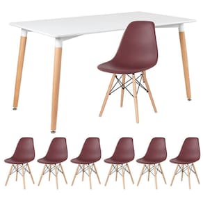 Mesa Retangular 80 X 140 Cm Branco + 6 Cadeiras Marrom