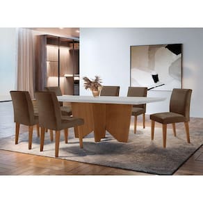 Sala De Jantar Mesa Evora 6 Cade. Grecia Rufato Vel. Marrom