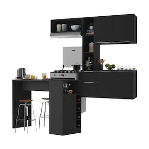 Armário De Cozinha Compacta Com Bancada Americana Sofia Multimóveis Mp2196 Preto Preto