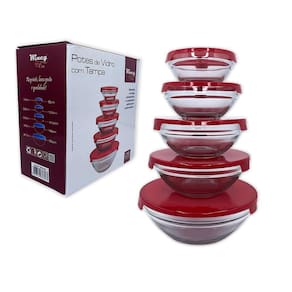 Conjunto 5 Potes De Vidro Redondo Hermético Com Tampa