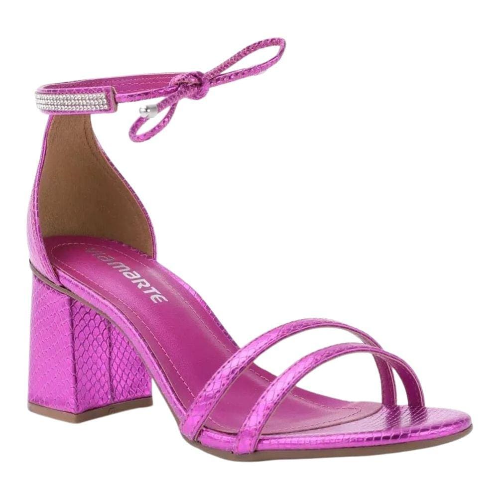 Sandália Via Marte Salto Bloco Médio Feminina Amarração Pink