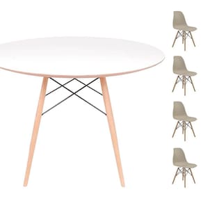 Conjunto Mesa Eames Branca 90cm + 4 Cadeiras Fendi