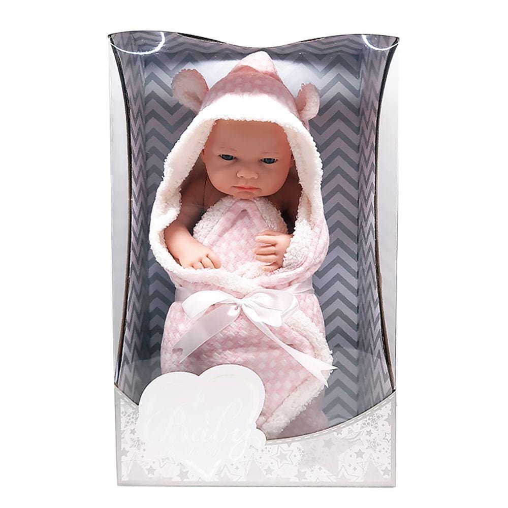 Boneca Bebê Realista Baby So Lovely Grande 38cm com Toalha e Toca Rosa 209-4 - Dorémi