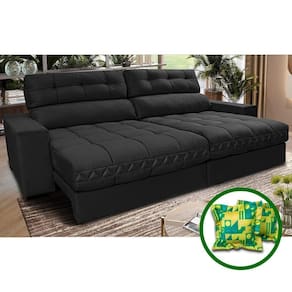 Sofá Retrátil E Reclinável 2,12m Molas Ensacadas Cama Inbox Brasil Velusoft Preto