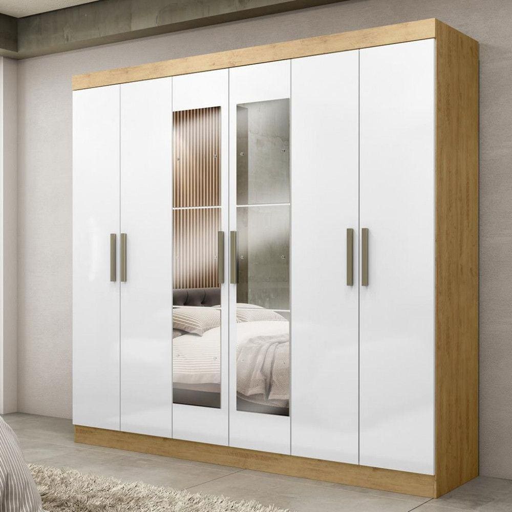 Guarda Roupa Casal Espelho MDF 6 Portas 2 Gavetas Genebra Maxel