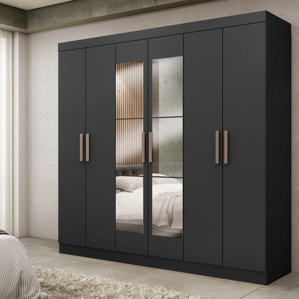 Guarda Roupa Casal Espelho MDF 6 Portas 2 Gavetas Genebra Maxel