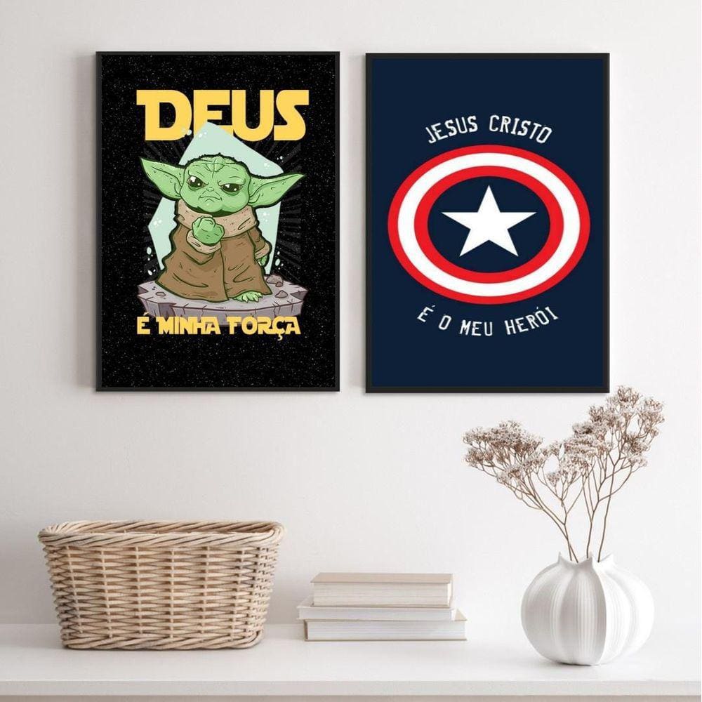 Kit 2 Quadros Quarto Jovem Cristão 45X34Cm