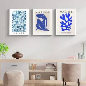 Kit 3 Quadros Modernos Matisse - Azul 45X34Cm