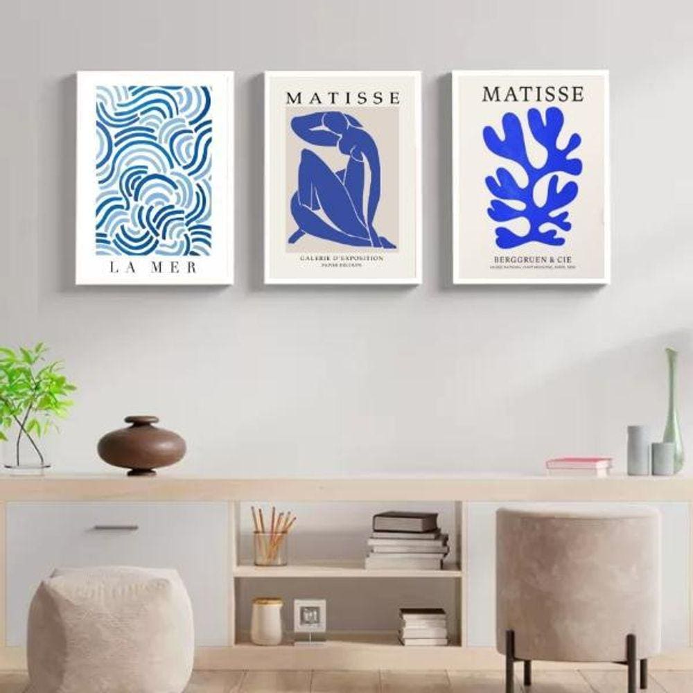 Kit 3 Quadros Modernos Matisse - Azul 33X24Cm