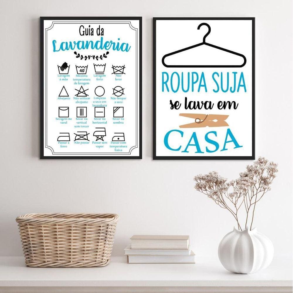 Kit 2 Quadros Lavanderia Soft - Azul 24X18Cm