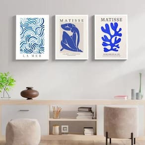 Kit 3 Quadros Modernos Matisse - Azul 45X34Cm