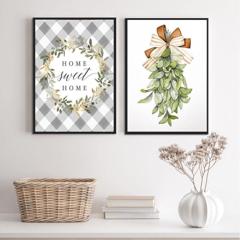 Kit 2 Quadros Home Sweet Home - Plantinha 45X34Cm - Vidro