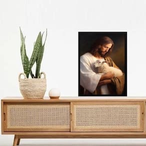 Quadro Decorativo Jesus E Ovelha 45X34Cm - Com Vidro