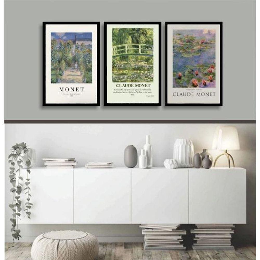 Kit 3 Quadros Decorativos Artes De Monet 45X34Cm - Com Vidro