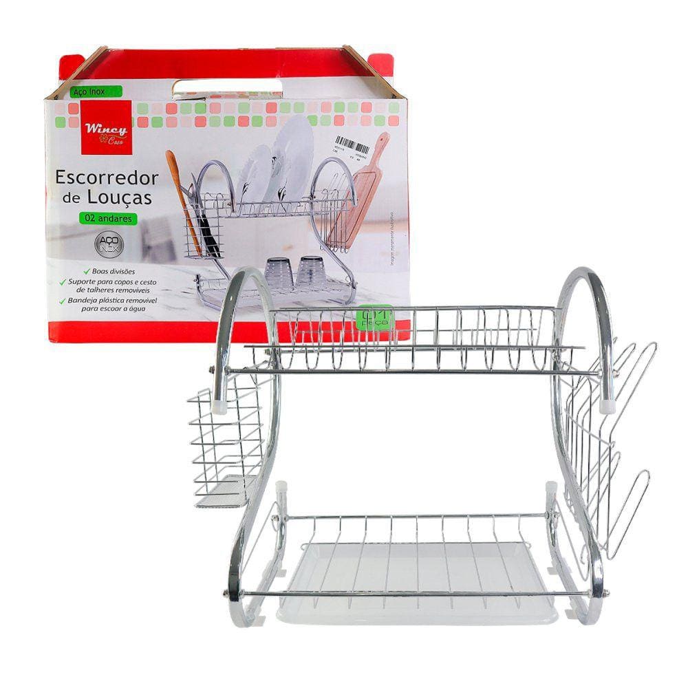 Escorredor de Louças Aço Inox Com Suporte de Talher e Copos