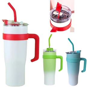 Copo Caneca Térmico Aço Inox 1,2L Alça Canudo Inox Blogueira