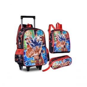 Kit Mochila Dragon Ball Super Carrinho Azul 40x30x13cm