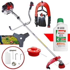 Máquina de Cortar Grama À Gasolina Toyama RT43-L 2T 43cc 1,7HP 10.000RPM Roçadeira Com Lâmina 3 Pontas e Cabeçote Nylon + ÓLEO STIHL 2T