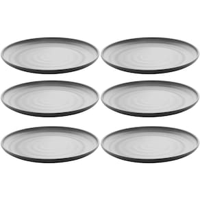 Conjunto 6 Pratos 18cm Melamina Lyor Tóquio Oriental Japonesa com Relevo Preto Fosco Sobremesa