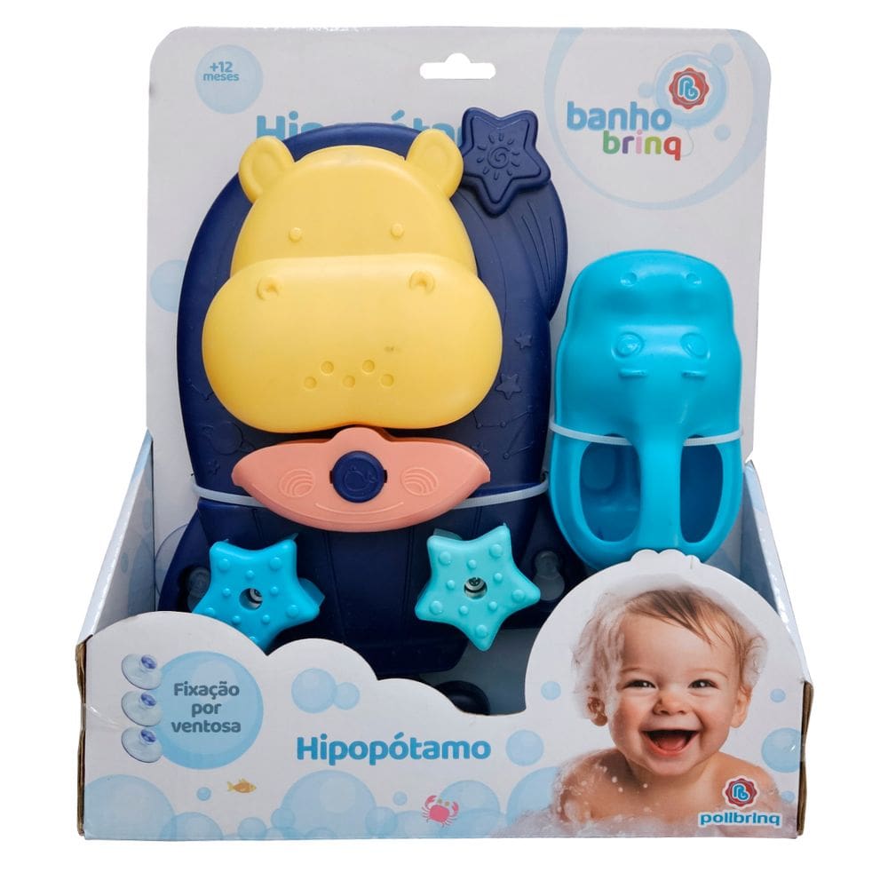 Brinquedo para Banho Hipopótamo com Ventosas Cascata de água Polibrinq