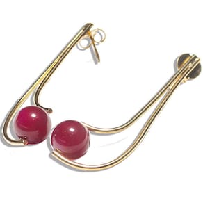 Brinco Boomerang Pedra Agata Rosa Montagem Banho Dourado