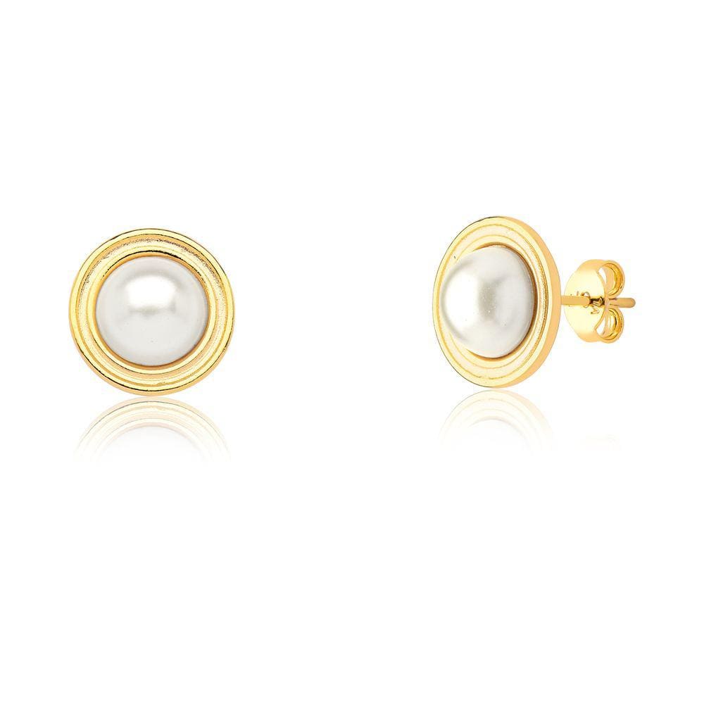 Brinco Pérola Cabochon Revestida em Ouro
