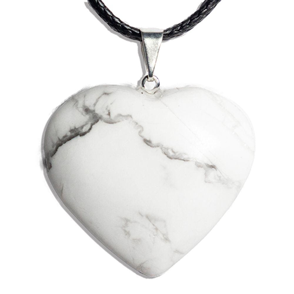 Colar Coração Howlita Pedra Natural Montagem Pino Prateado