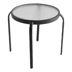 Mesa De Apoio Redonda Jardim Varanda Em Aço E Vidro 45x44cm