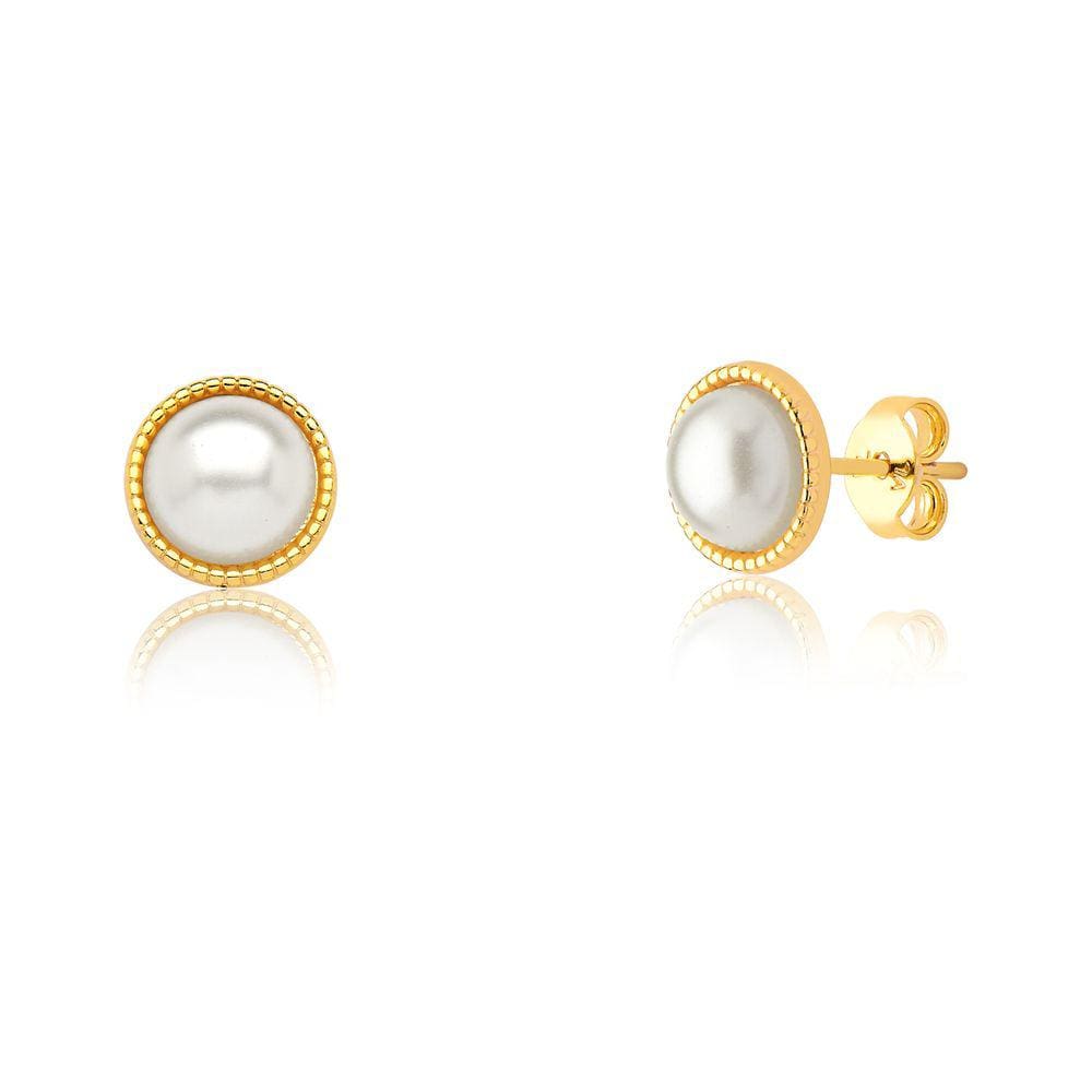 Brinco Pérola Cabochon Revestido em Ouro