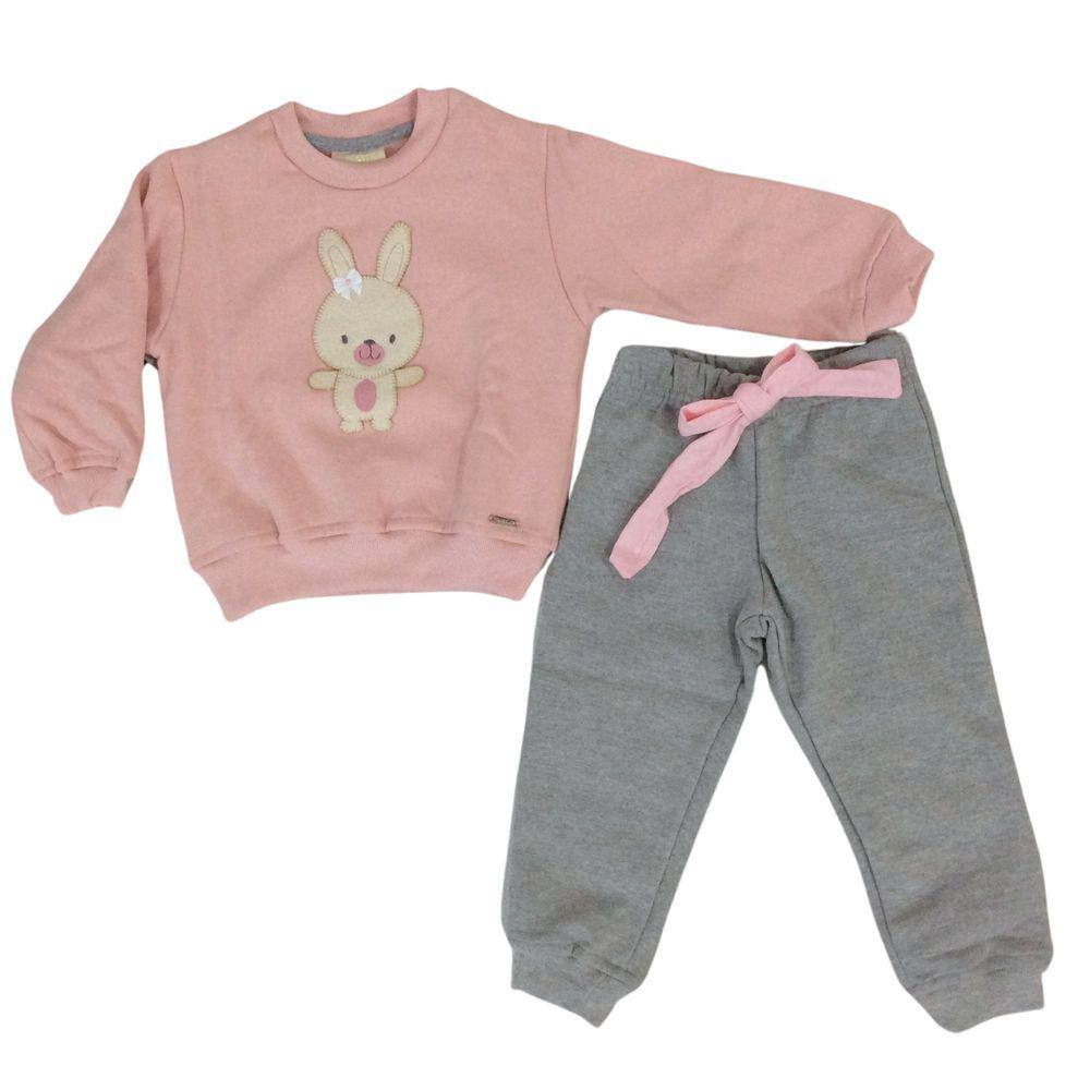 Conjunto Moletom Vrasalon Fem Rosa e Mescla