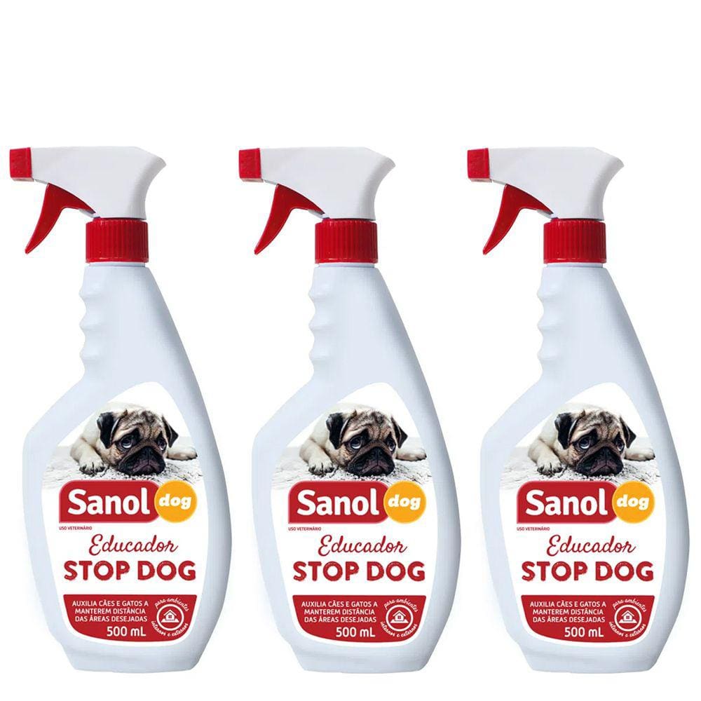 Educador Sanitário Canino Xixi Não Stop Dog - Stop Xixi Sanol 500ml 3 Unid