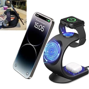 Carregador Induçao Rapido 3 Em 1 Carrega Celular Fone Relogio Wireless Carregamento Rapido Magnetico 15W Mesa Escrivania Balcao Escritorio Casa