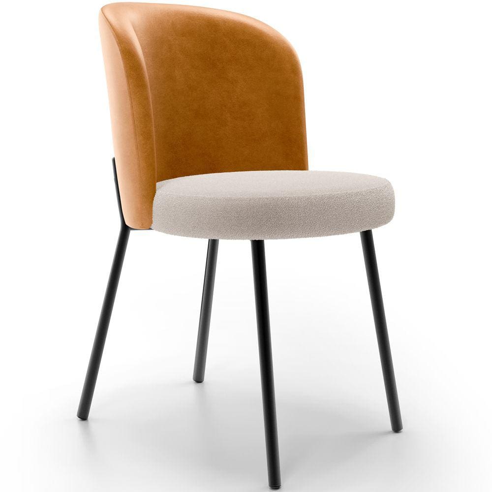 Cadeira Para Sala de Jantar Cozinha Estofada Gavi L02 Couríssimo Whisky Bouclê Creme - Lyam Decor