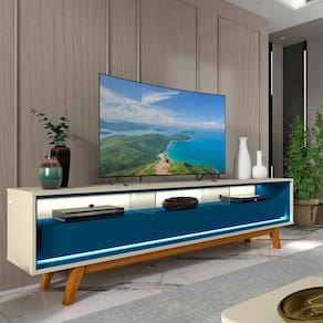 Rack Para Tv Até 75 Polegadas Requinte Com Led E Kit Pé Azul Royal Gelius