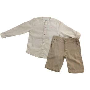 Conjunto Festa Zemar Masc Camisa e Bermuda bege off