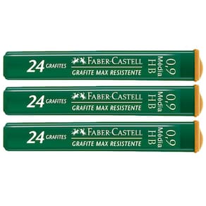 Kit 03 Grafites Técnico Polymer 0.9mm HB/2B Faber-Castell Tubo c/ 24 Minas (Graduação à Escolher)
