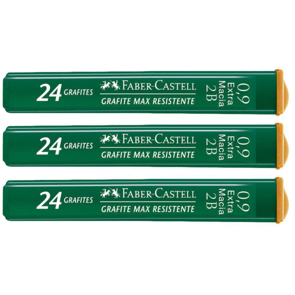 Kit 03 Grafites Técnico Polymer 0.9mm HB/2B Faber-Castell Tubo c/ 24 Minas (Graduação à Escolher)