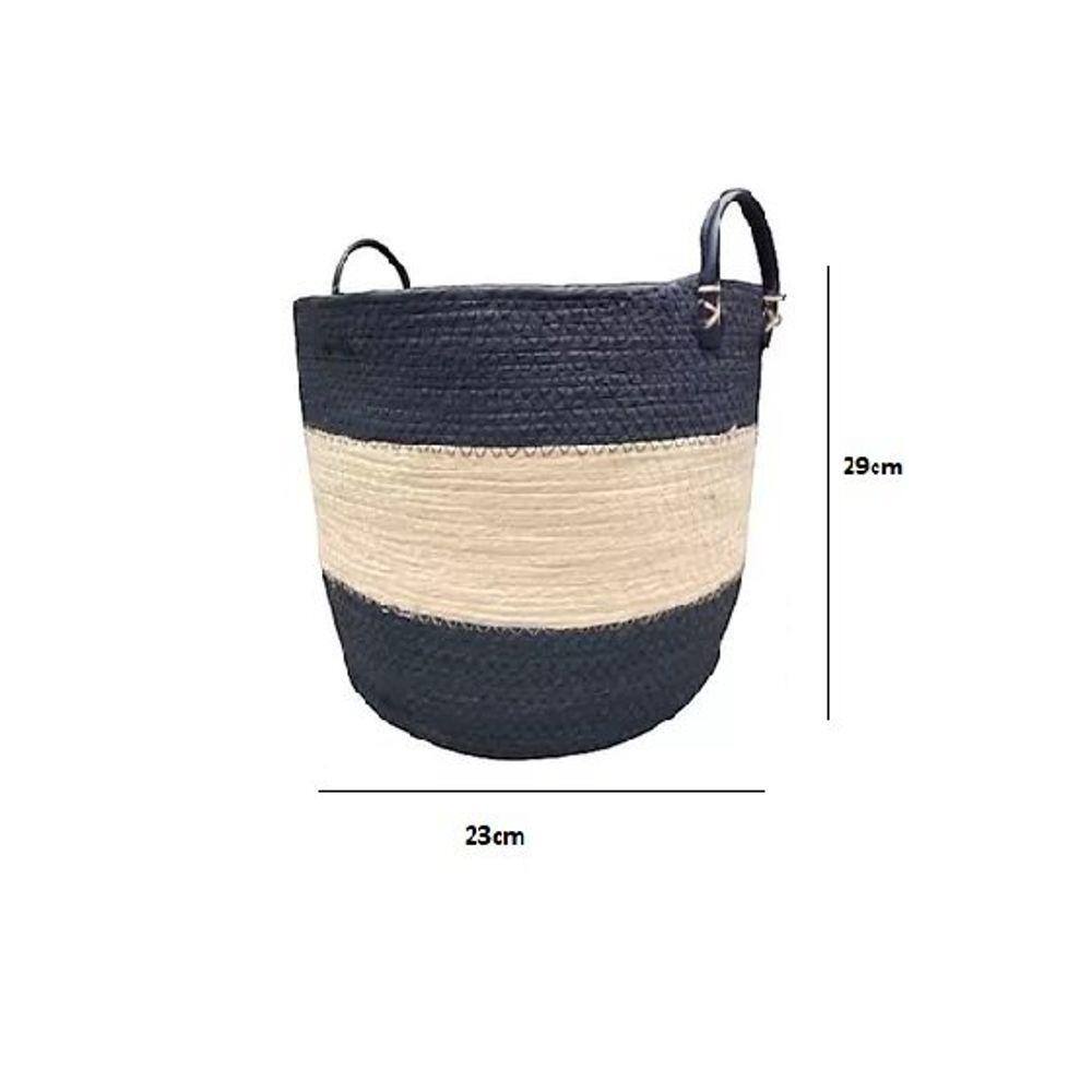 Cesto De Fibra Natural Oval Com Alça De Couro Etnias - Jolitex