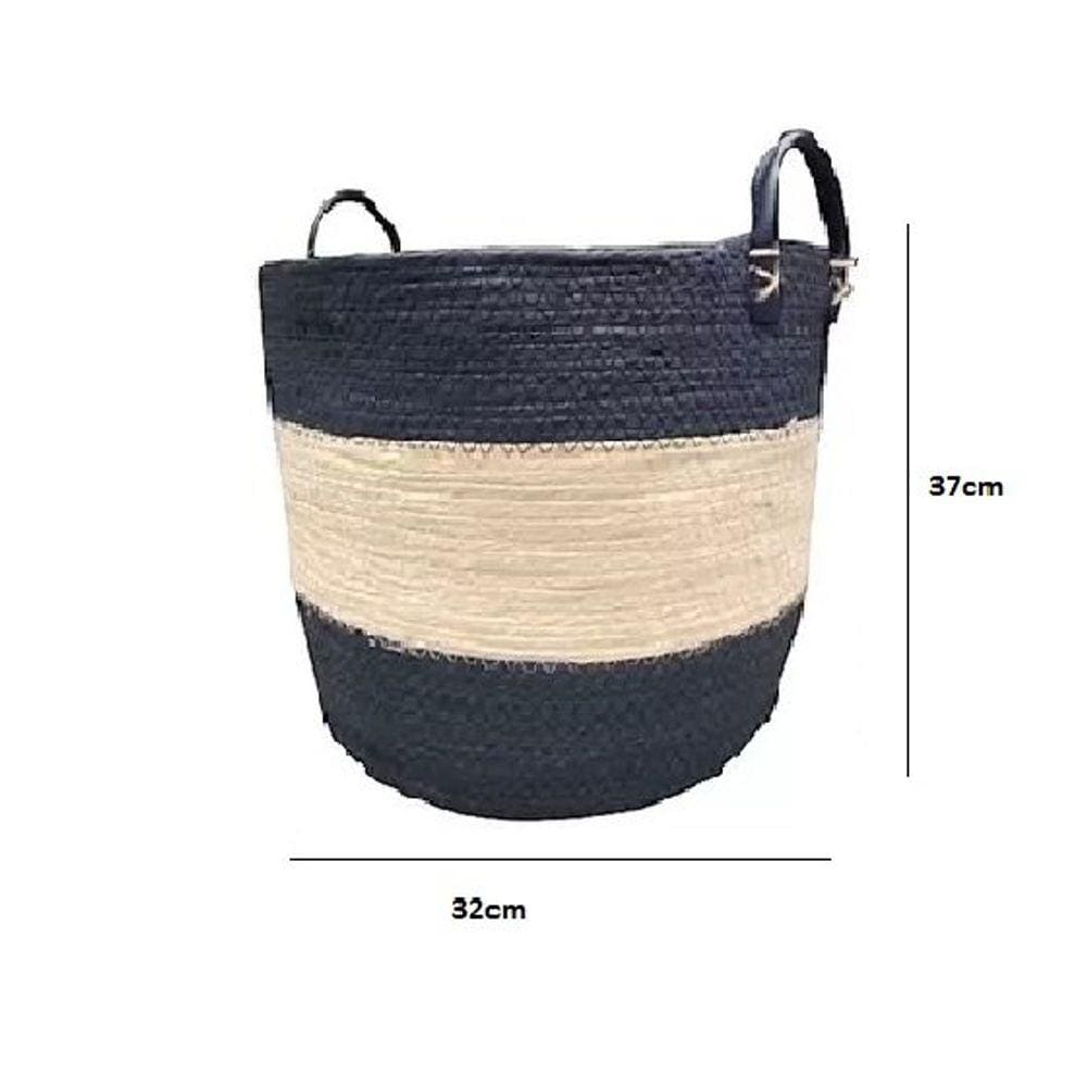 Cesto De Fibra Natural Oval Com Alça De Couro Etnias - Jolitex