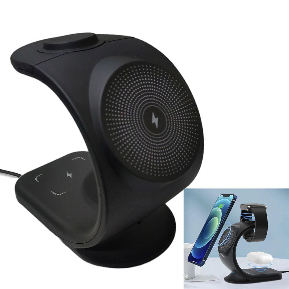 Carregador Induçao Rapido 15W 3 Em 1 Celular Telefone Relogio Fone Ouvido Carregamento Magnetico Escrivania Mesa Escritorio Casa
