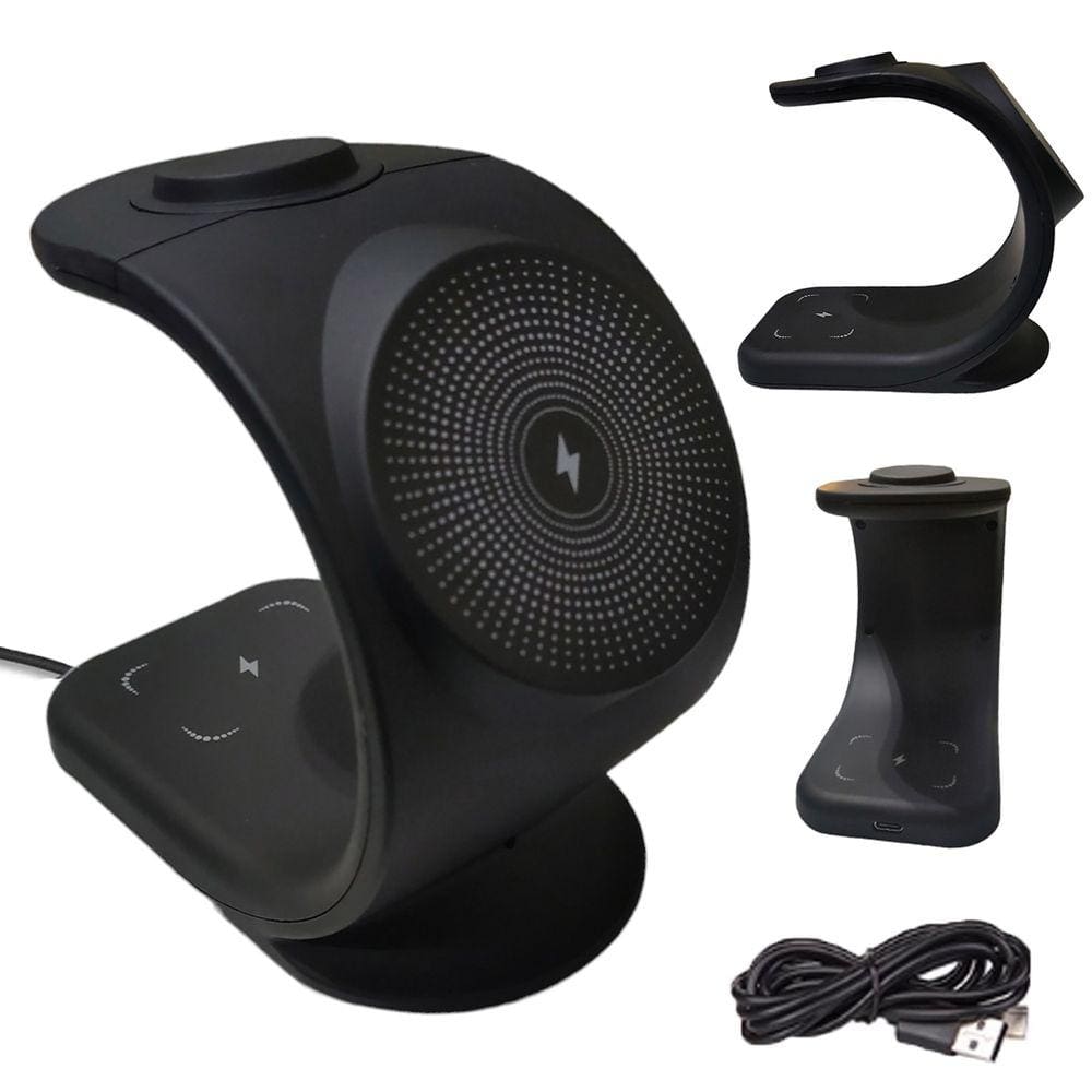 Carregador Induçao Wireless 15W Rapido Celular Relogio Fone Ouvi Telefone Carregamento 3 Em 1 Mesa Escrivania Escritorio Casa Trabalho Home Office