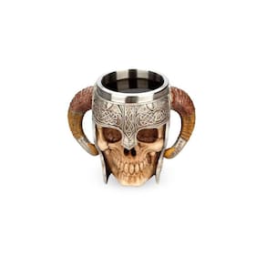 Caneca Caveira Resina 3D Capacete Chifre Nórdico 400Ml Alça