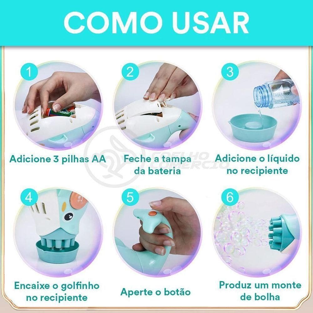 Kit 1 Golfinho Bolha Sabão Criança Infantil+ 3 Pilha Azul 12