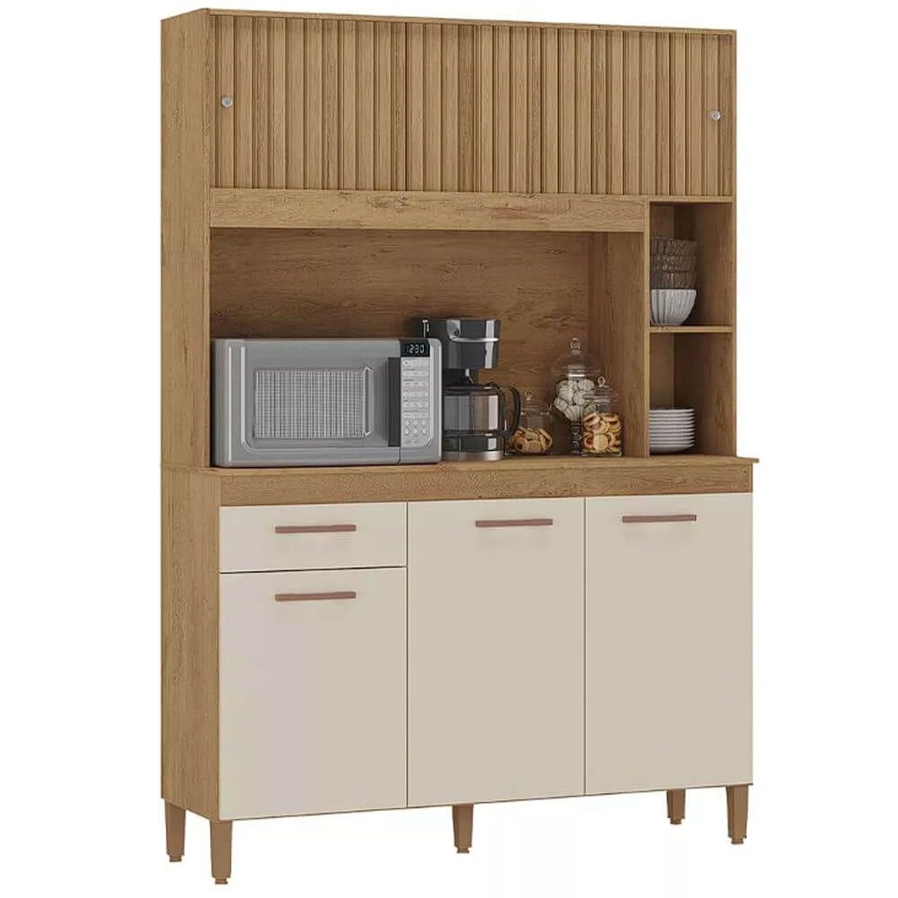 Armário de Cozinha Ceara 5 Portas 1 Gaveta Atualle Cor Canelato 3D Off White