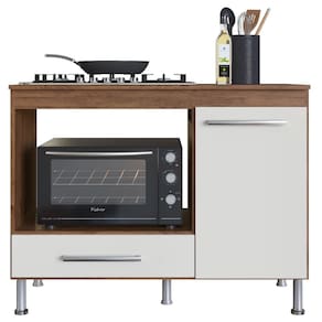 Balcão para Cooktop Indekes 105cm 1 Porta 1 Gaveta Cor Noce Off White
